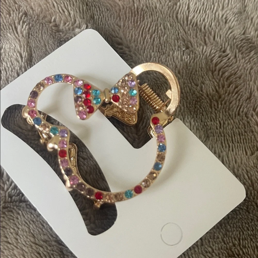 Gold Multicolor Rhinestone Minnie mouse Hair Clip nwt